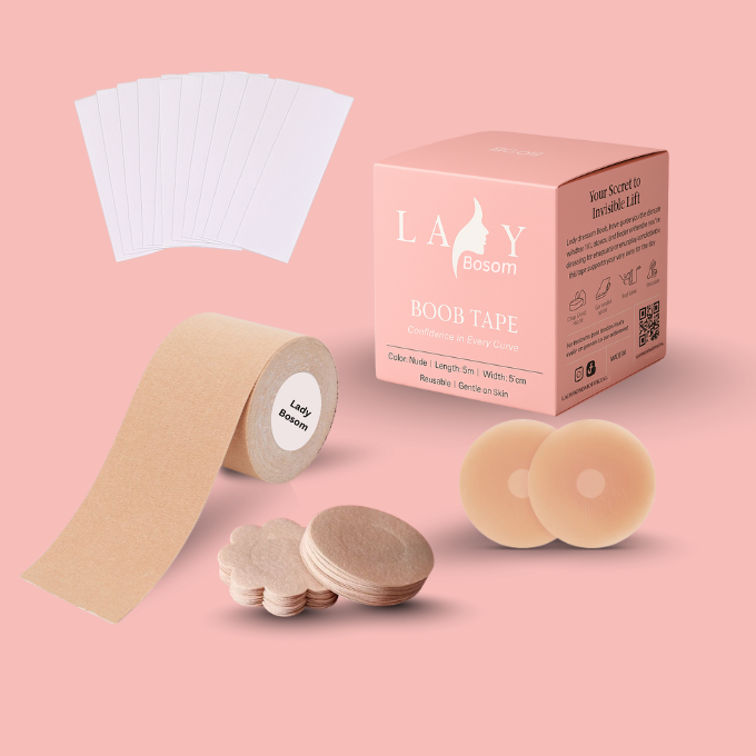 Body Tape + Silicon Nipple Cover + Double Sided Body Tape Strips + Disposable Nipple Covers